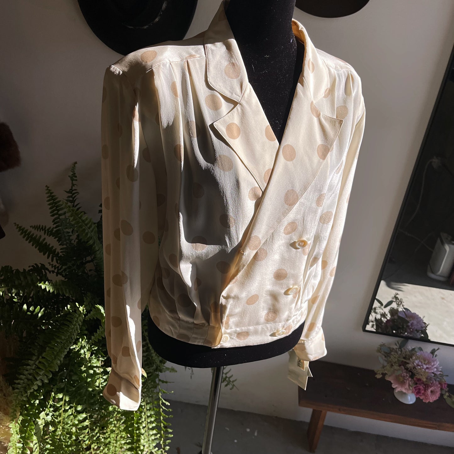 Vintage Christian Dior Silk Polka Dot Blouse