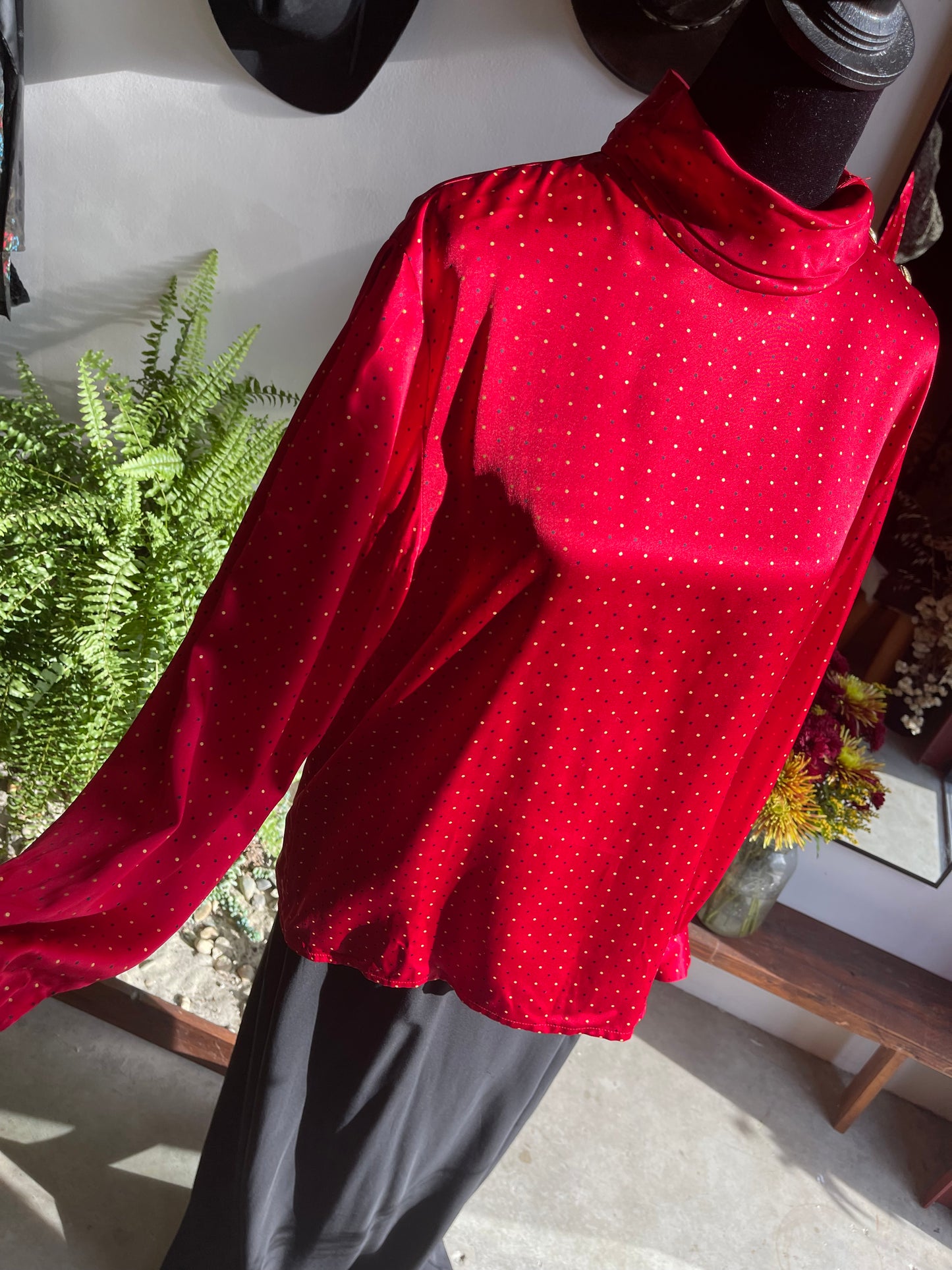 1980s Vintage Liz Claiborne Silk Polka Dot Blouse