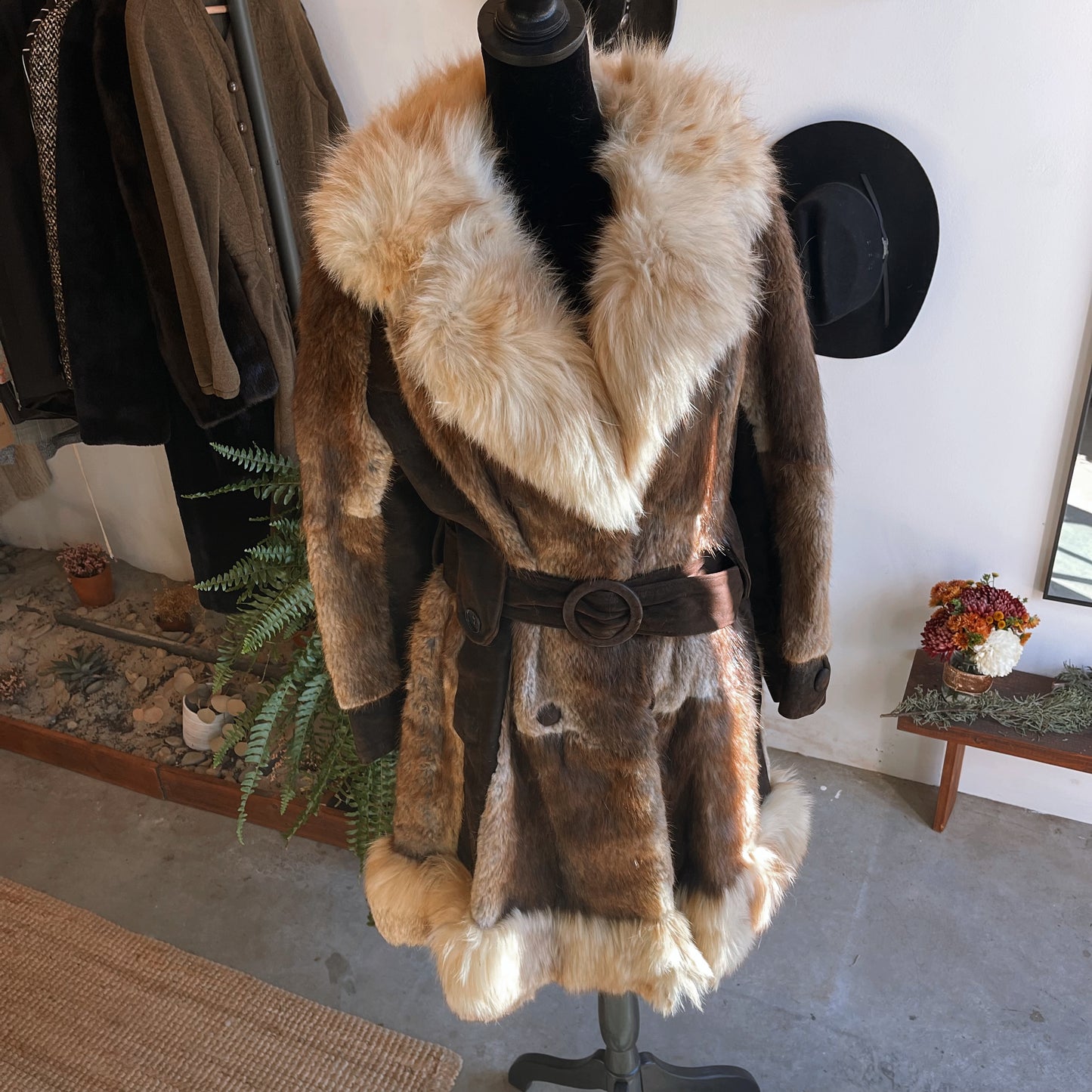 RESERVED / 1970s Vintage Penny Lane Fur Coat with Suede Panels