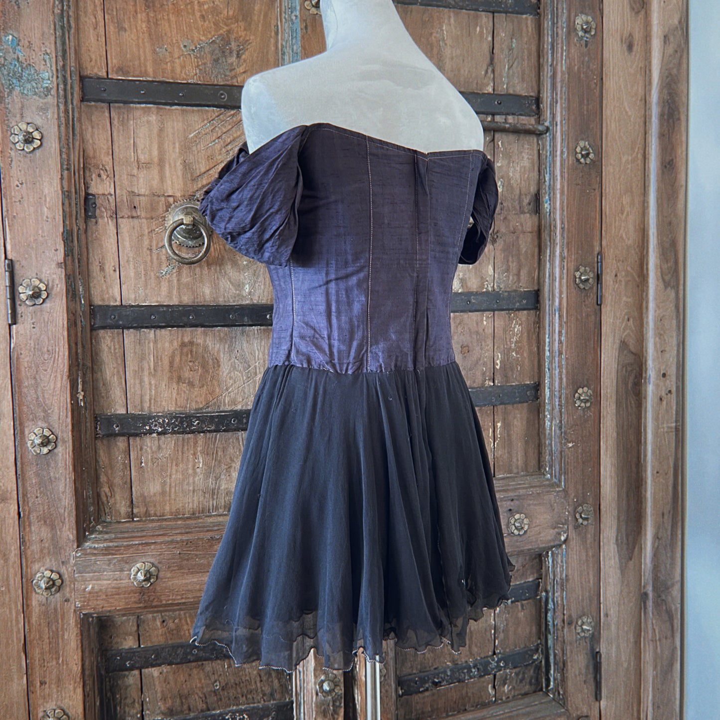 1980s Vintage Silk Babydoll Dress with Boning