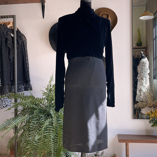 1980s Vintage Yves Saint Laurent Velvet Black Dress