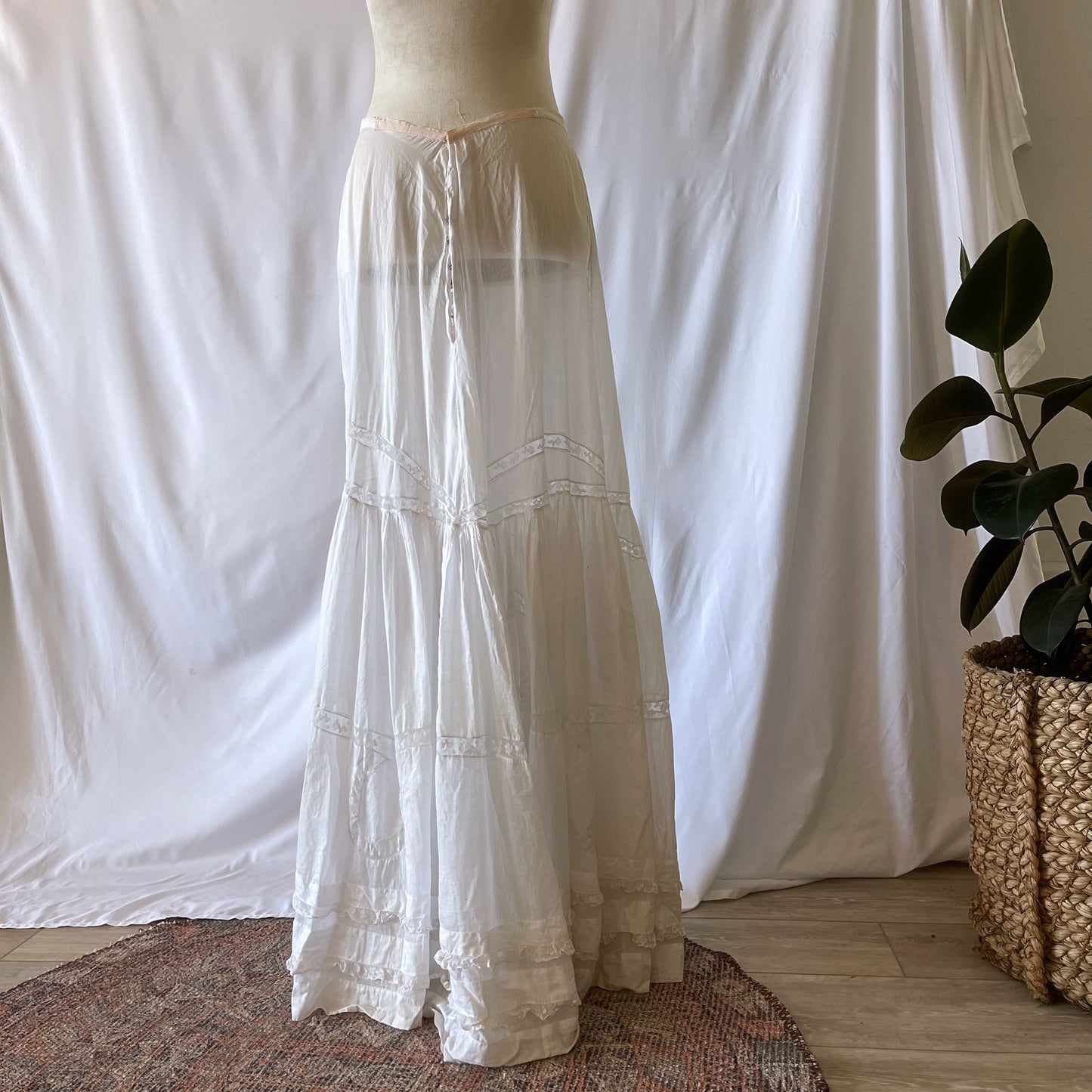 Antique Vintage Cotton Lace Skirt Semi Sheer