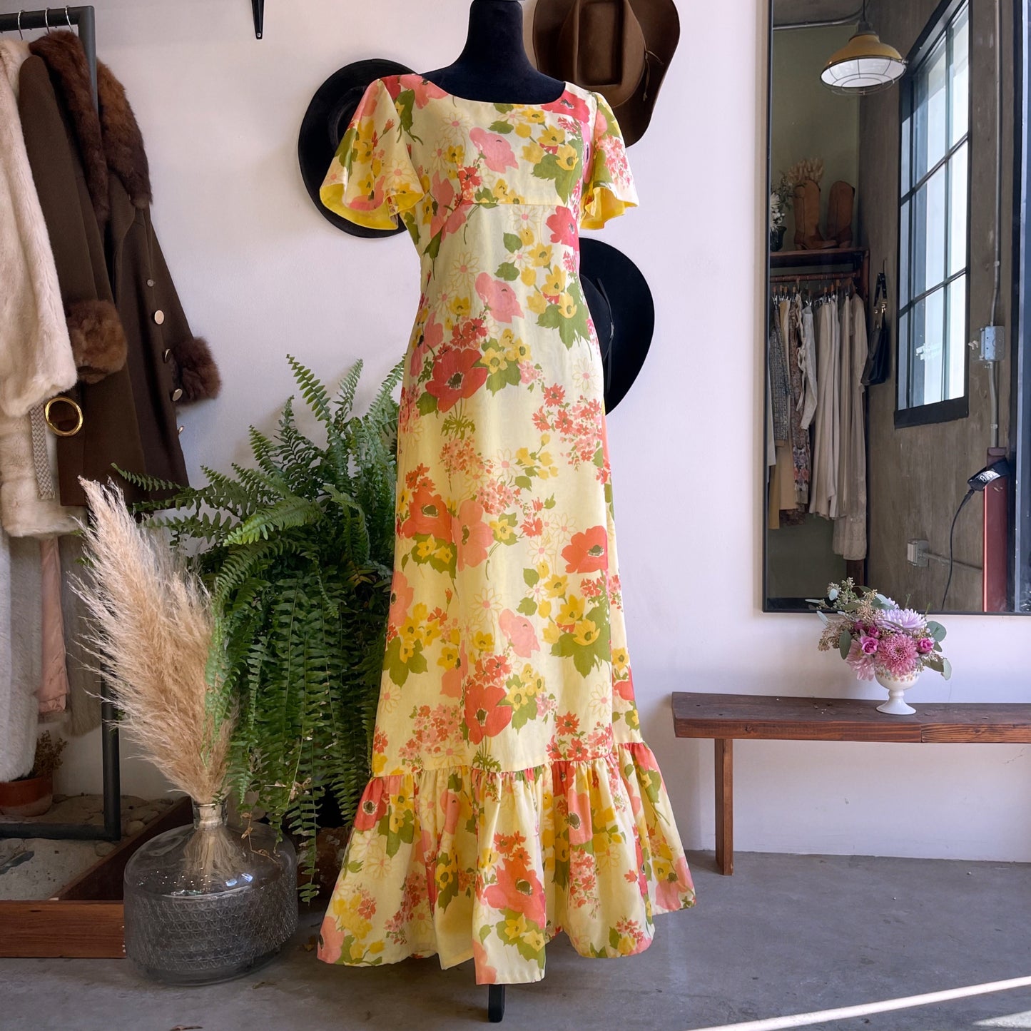 Vintage Floral Flutter Sleeve Dress