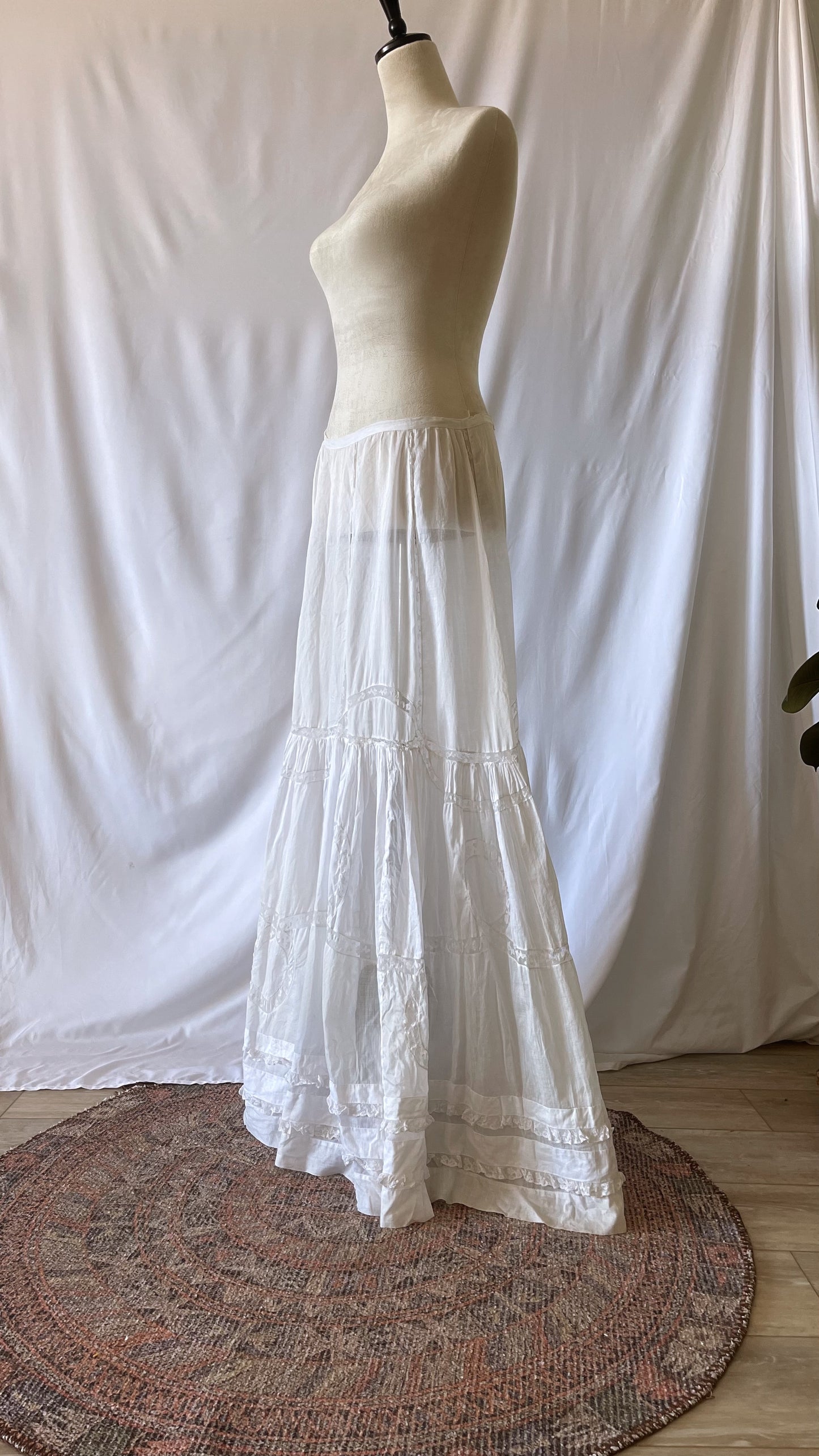 Antique Vintage Cotton Lace Skirt Semi Sheer