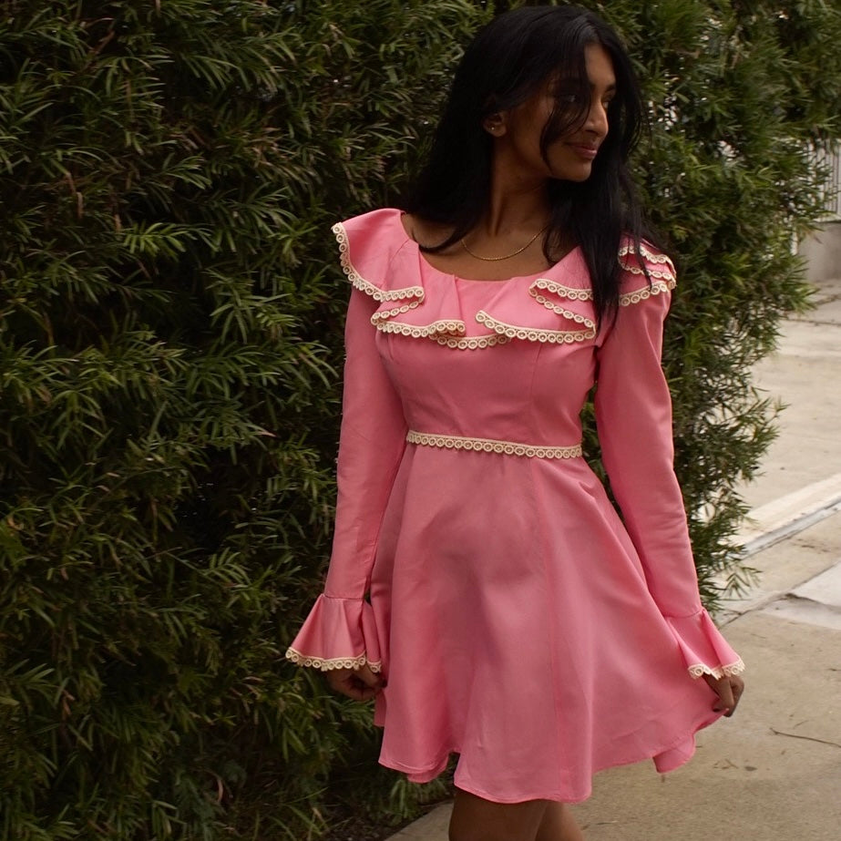 Vintage Prairie Cottagecore Mini Dress in Pink 70s Vintage Prairie Cottagecore Mini Dress in Pink 70s