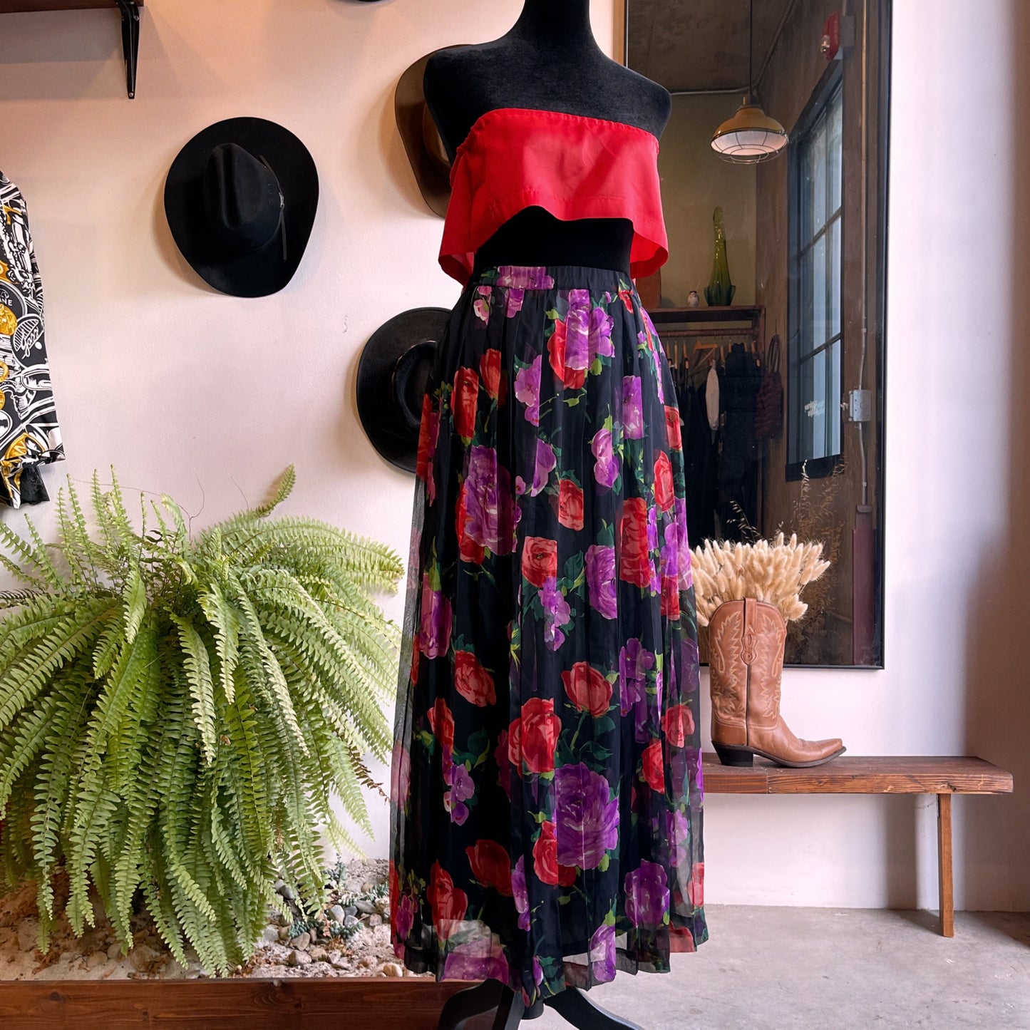 1990’s Vintage Floral Silk Fill Length Skirt