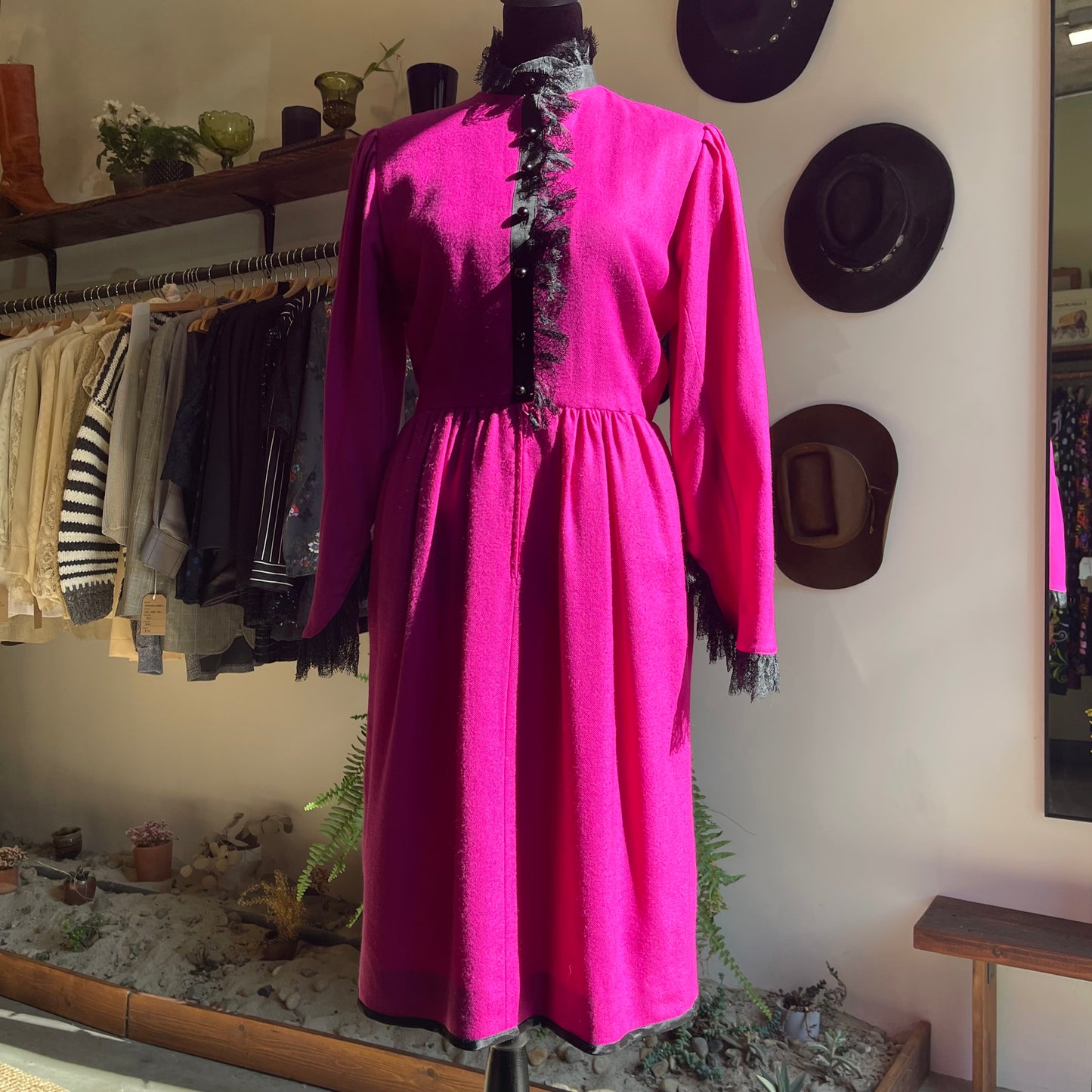 1980s Vintage Emanuel Ungaro Paris Wool Lace Dress