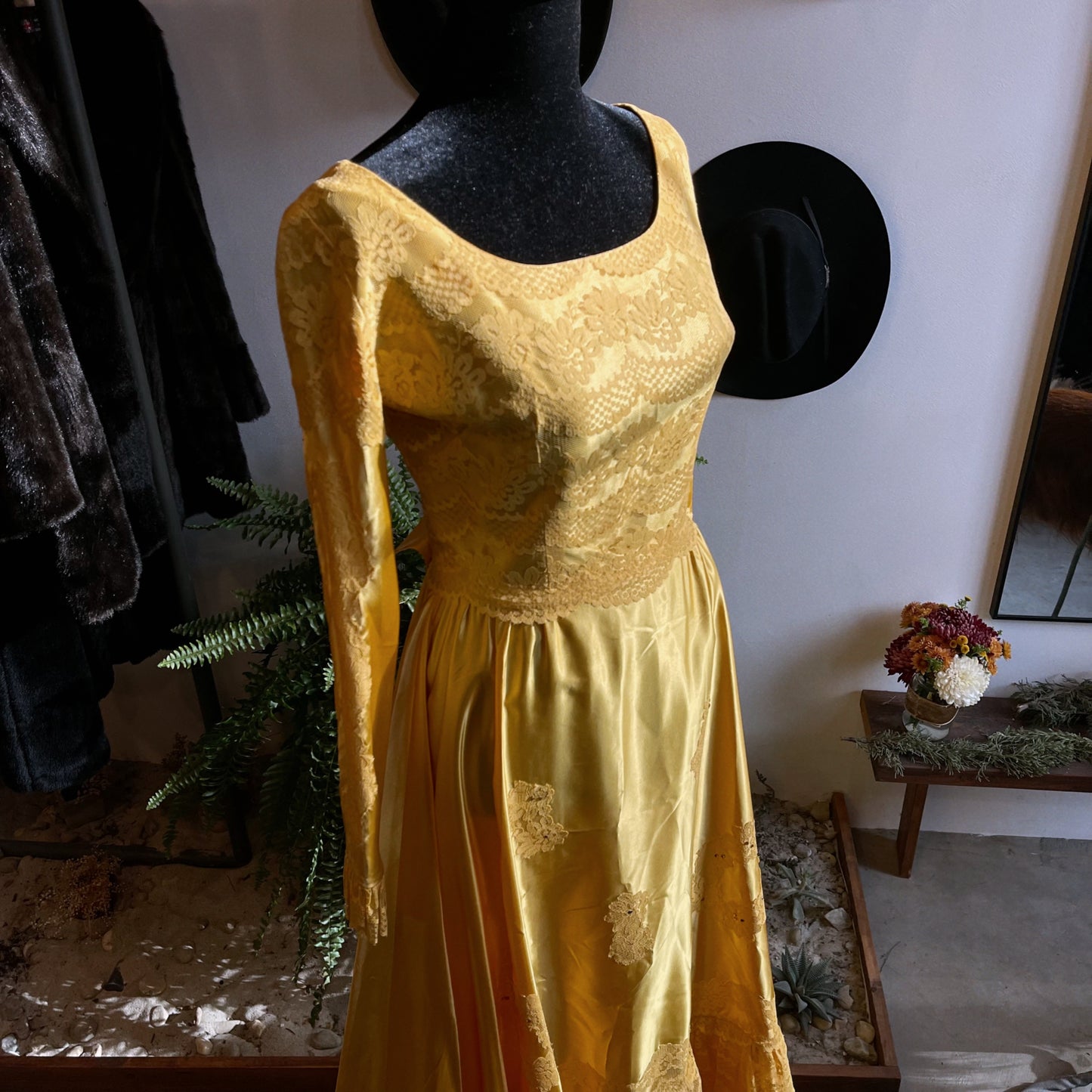 1960s Vintage Satin and Lace Gown