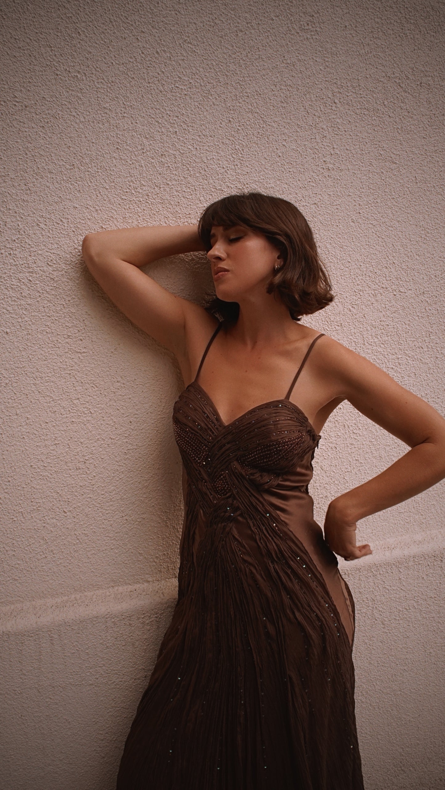 1990s Vintage Nina Austin Silk Beaded Gown