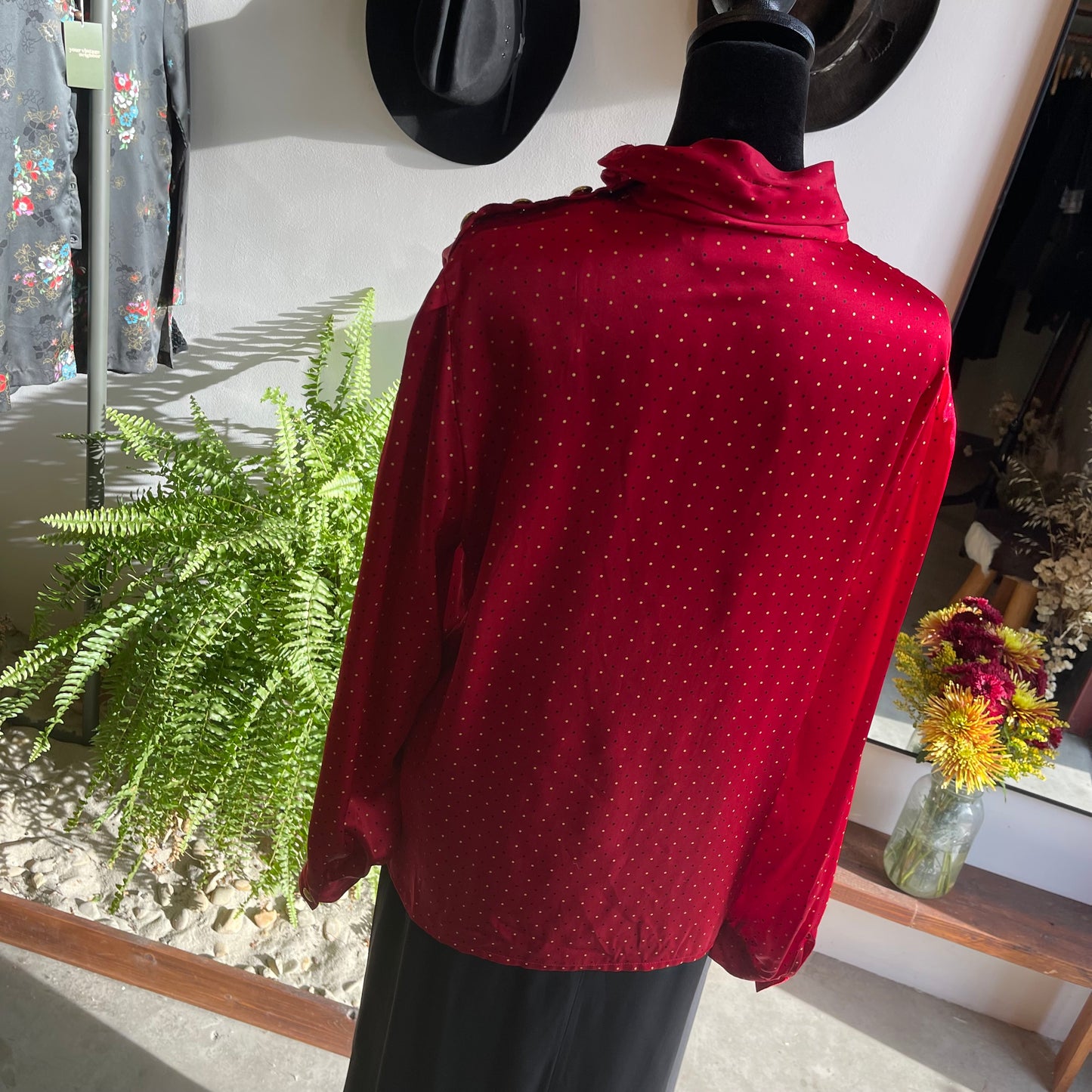 1980s Vintage Liz Claiborne Silk Polka Dot Blouse