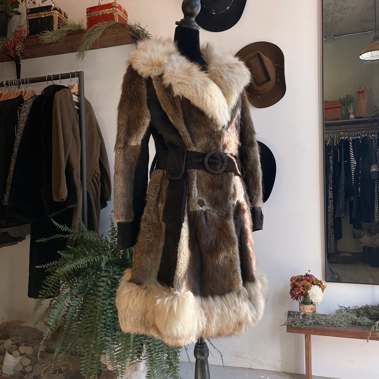 RESERVED / 1970s Vintage Penny Lane Fur Coat with Suede Panels