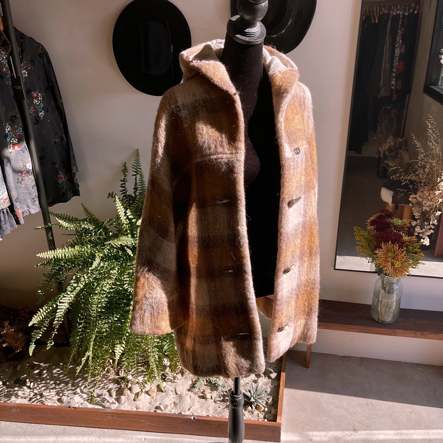 1960s Vintage Hooded Wool Plaid Cardigan