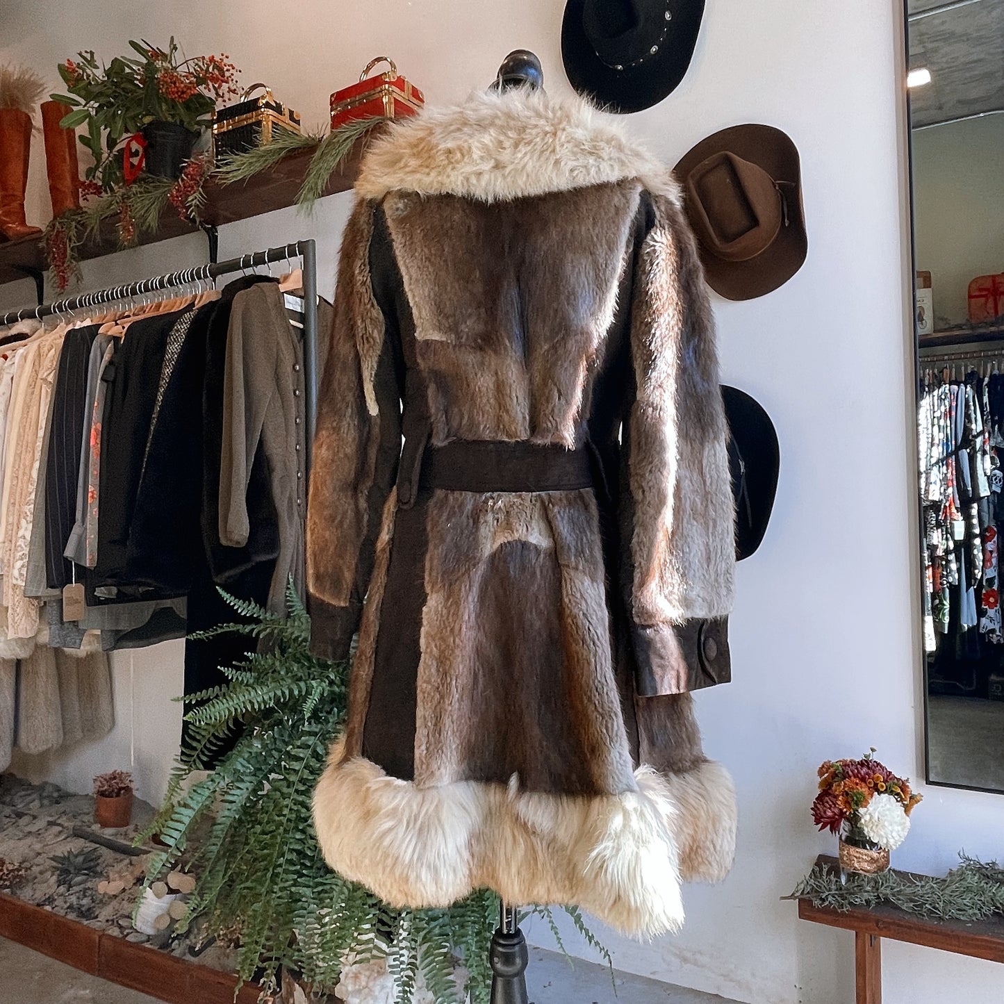 RESERVED / 1970s Vintage Penny Lane Fur Coat with Suede Panels