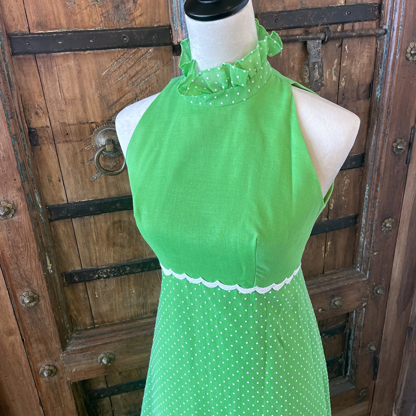1970s Vintage Swiss Dot Chiffon Gown