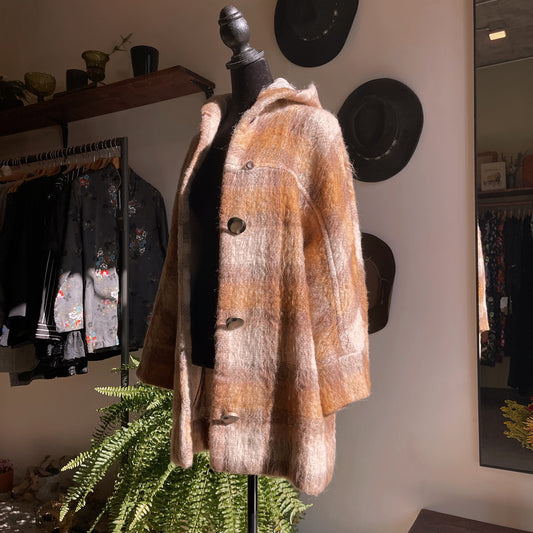 1960s Vintage Hooded Wool Plaid Cardigan