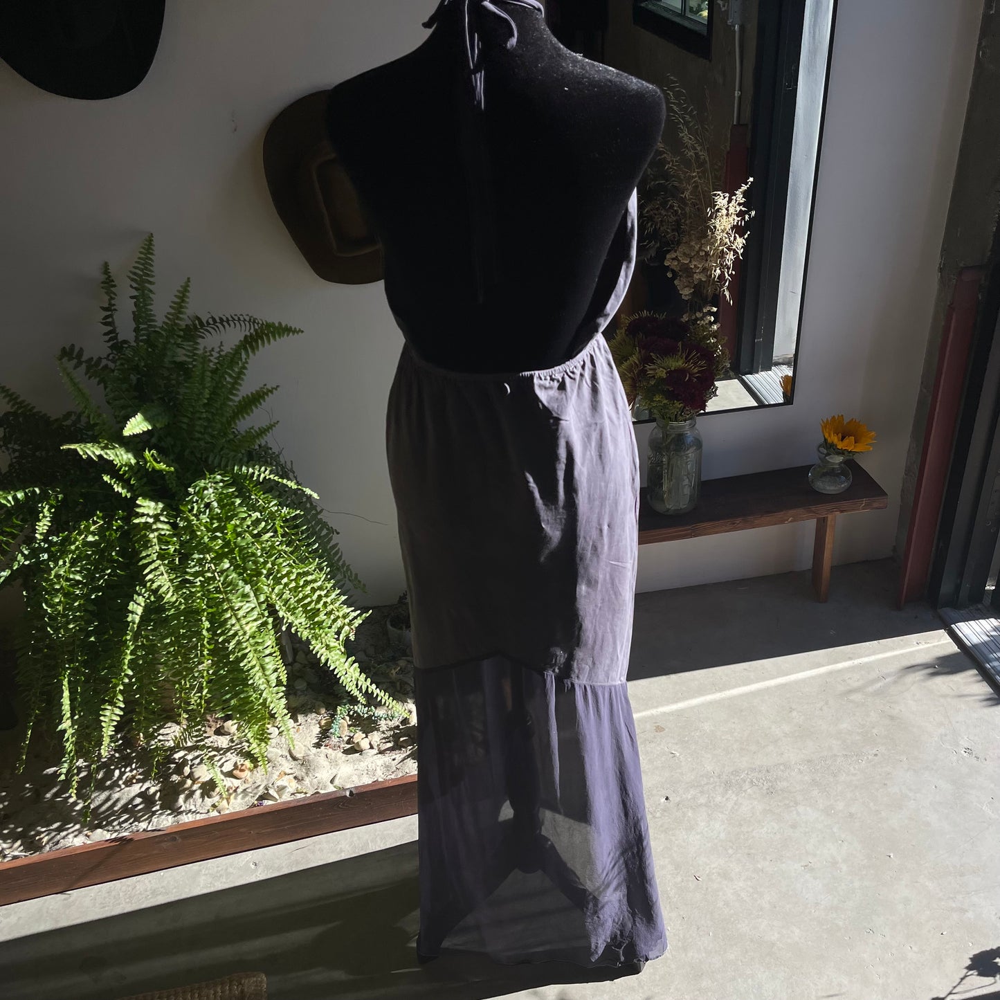 Custom Dyed Silk and Canvas Open Back Gown