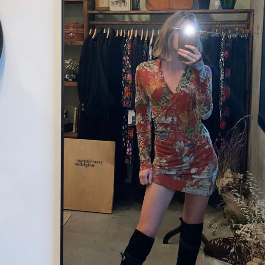 Vintage Etro Italy Floral Wool Blend Dress