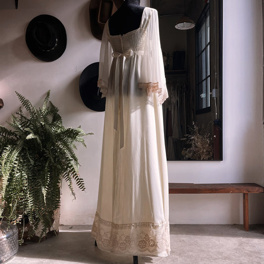 Vintage 1970s Joseph Magnin Flutter Sleeve Gown