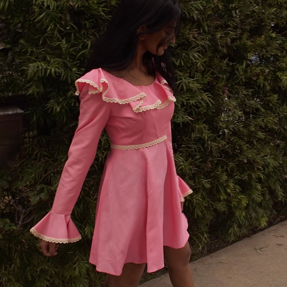 Vintage Prairie Cottagecore Mini Dress in Pink 70’s - SHOP EZRA