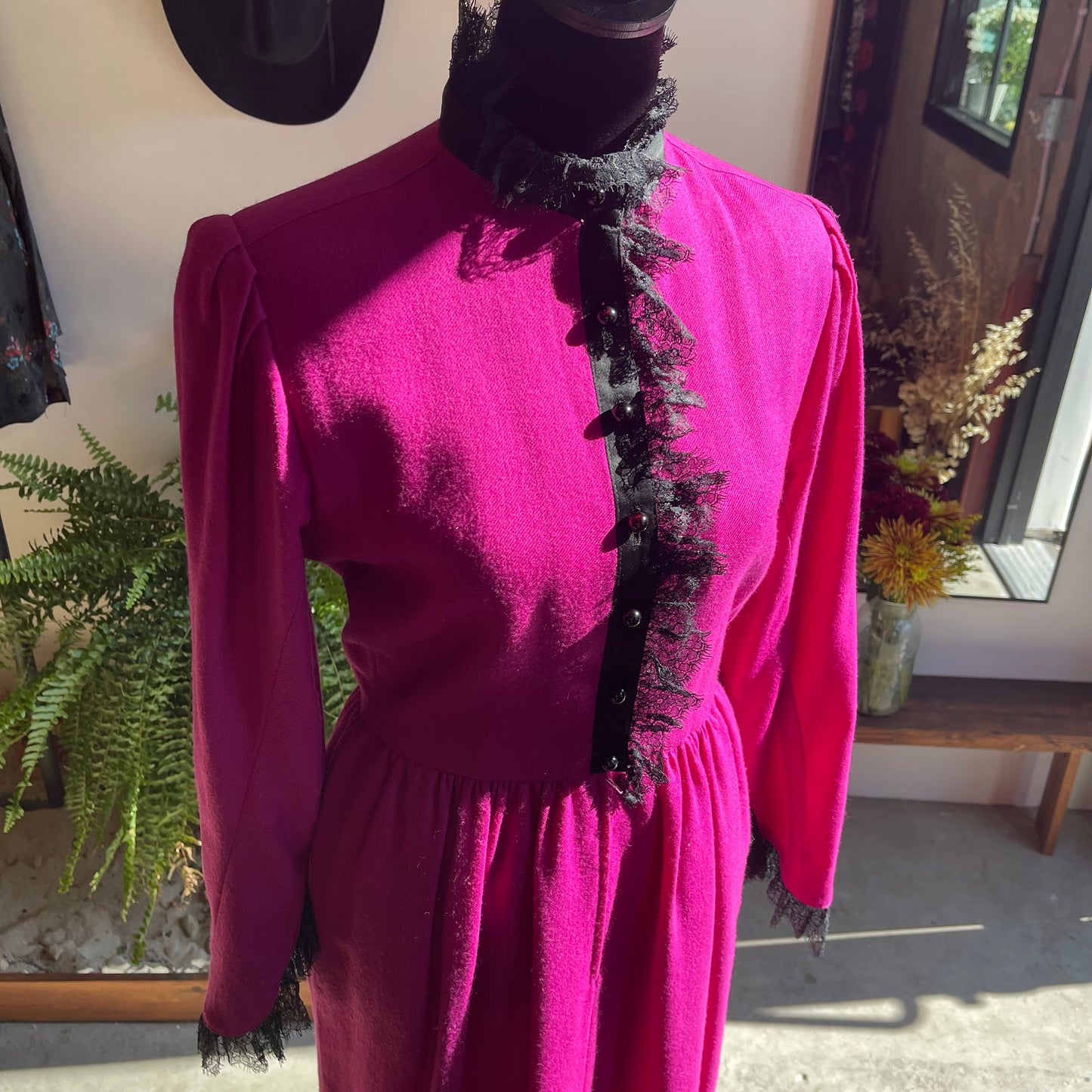 1980s Vintage Emanuel Ungaro Paris Wool Lace Dress