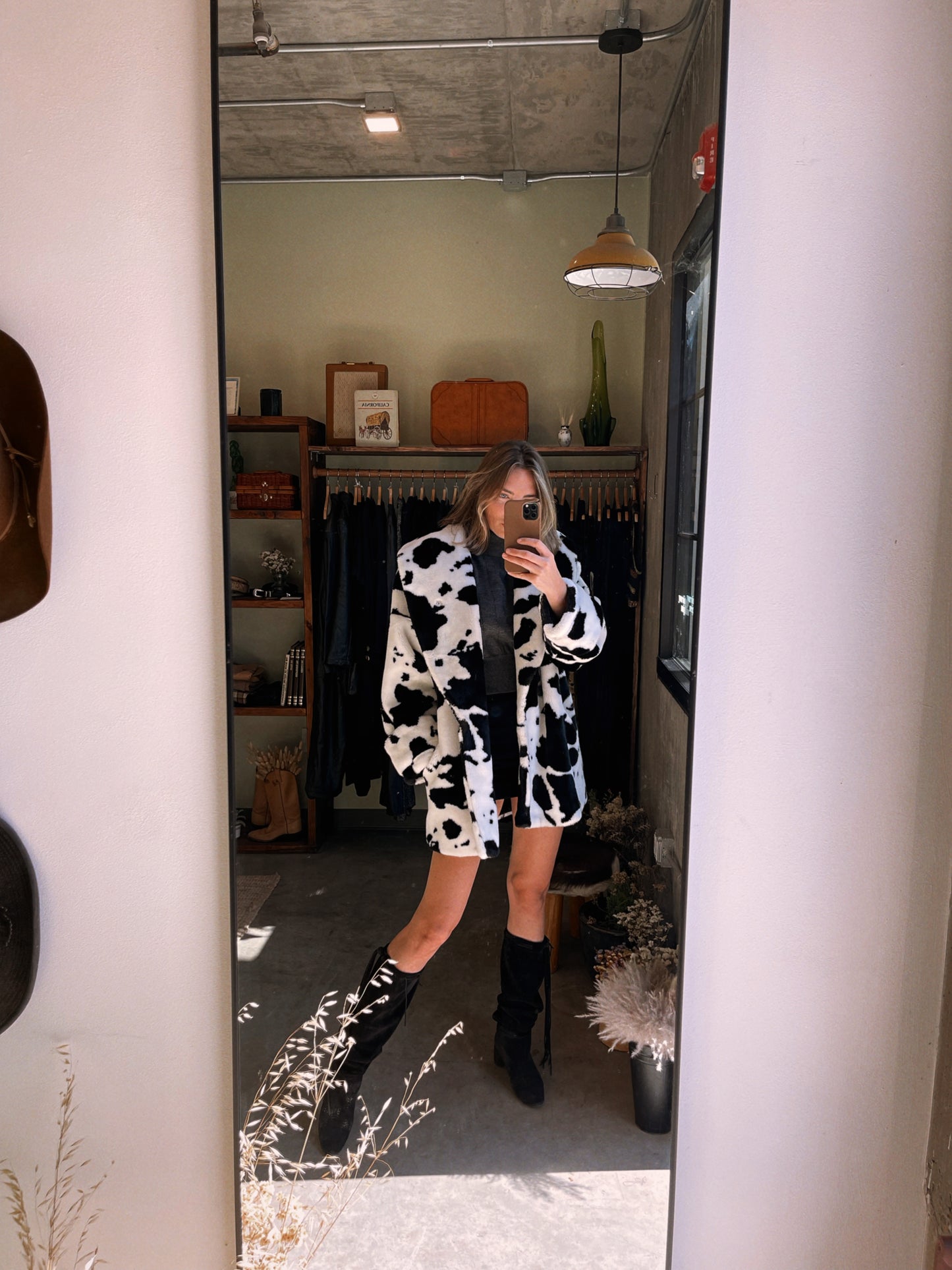 1970s Vintage Cow Faux Fur Coat
