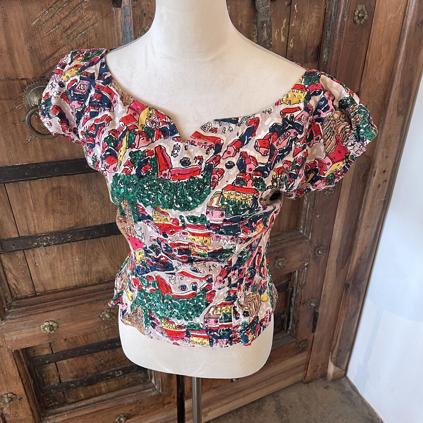 1950s Vintage Estudios Taxco Mexico Skirt Set with Sequins