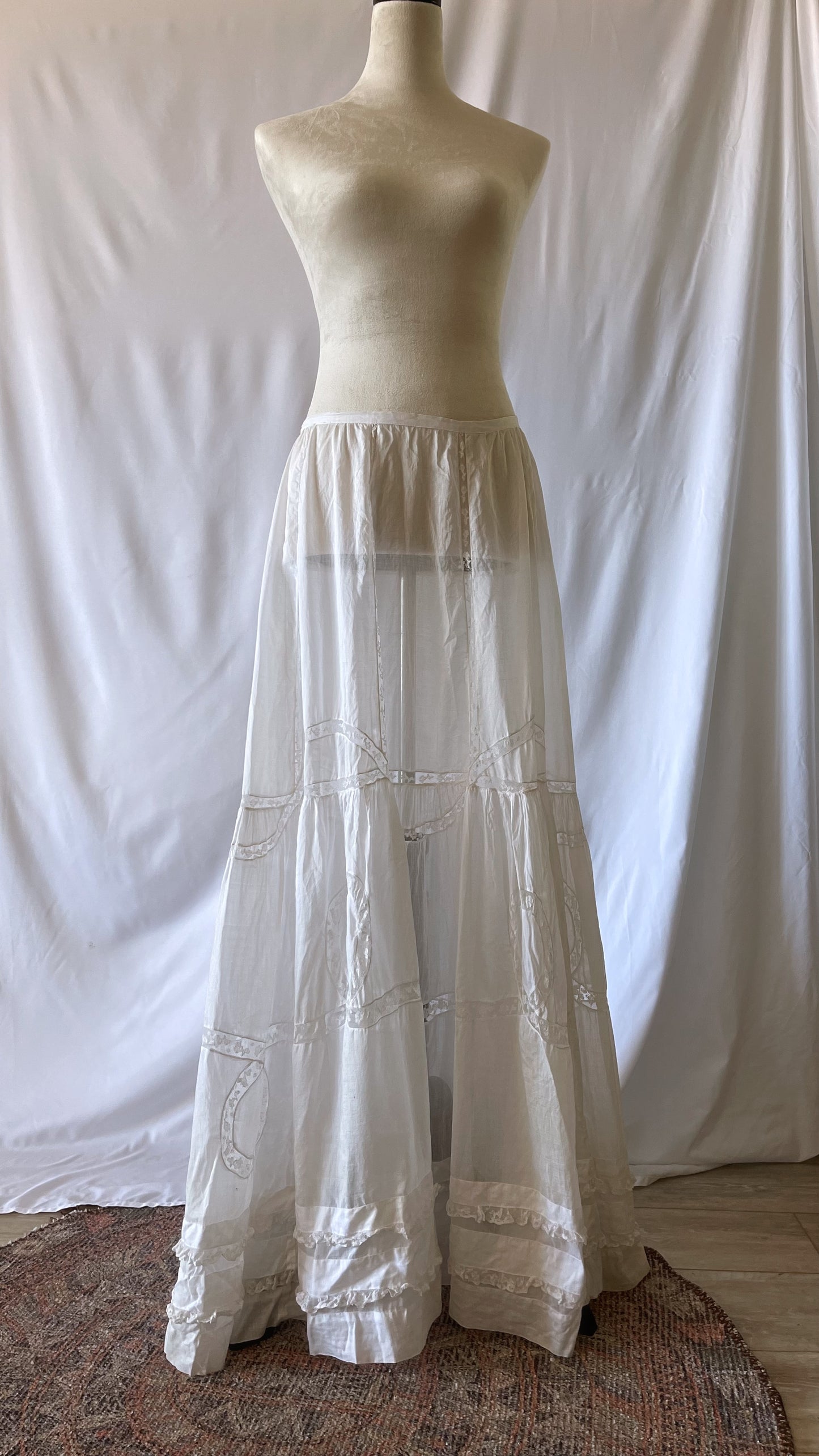 Antique Vintage Cotton Lace Skirt Semi Sheer