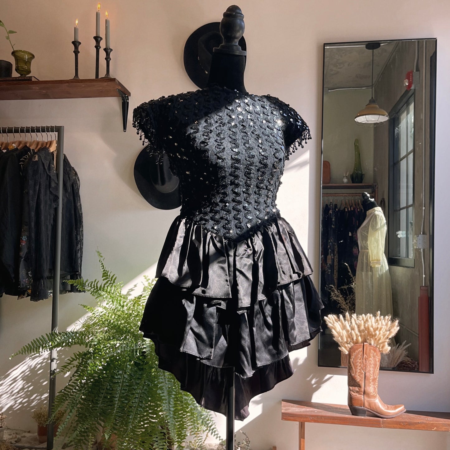 1980s Vintage Sequin Tiered Mini Dress