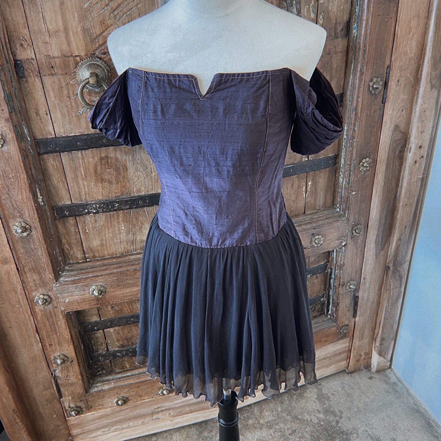 1980s Vintage Silk Babydoll Dress with Boning