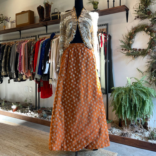 70s Vintage Raw Silk Skirt L