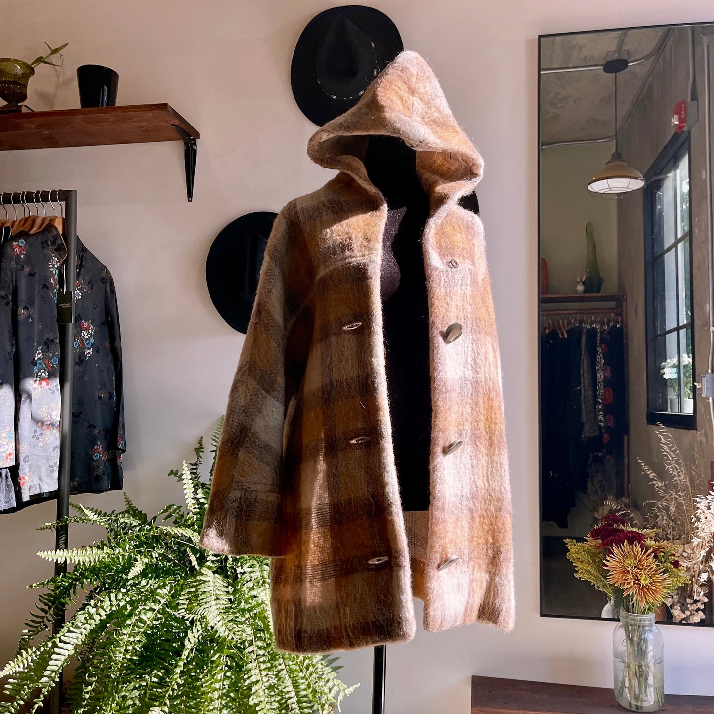 1960s Vintage Hooded Wool Plaid Cardigan