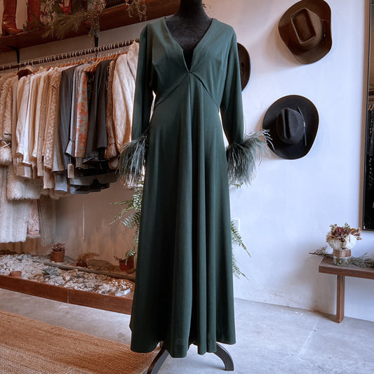 1960s Vintage Knit Gown with Ostrich Feather in Green