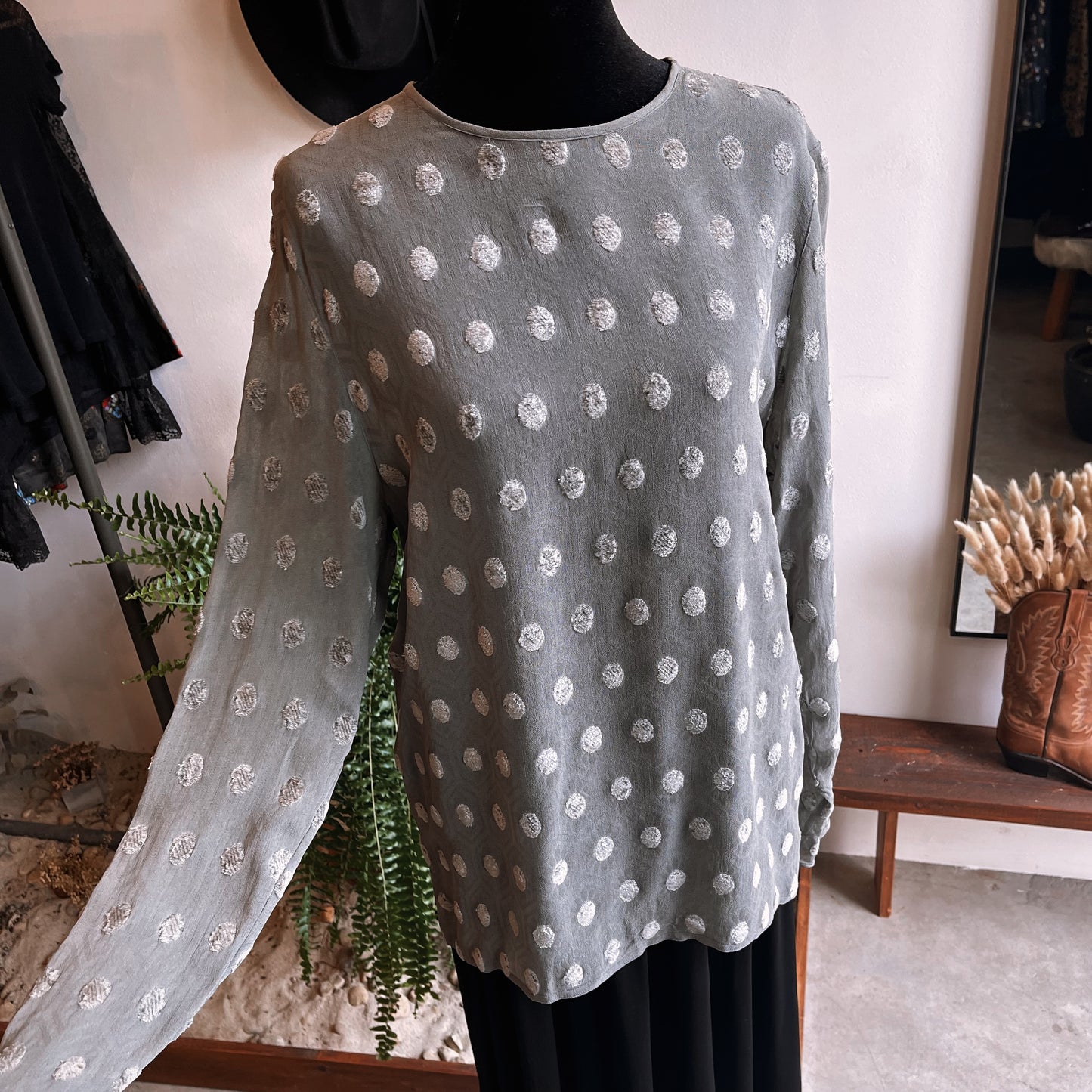 1980s Vintage Salvatore Ferragamo Polka Dot Blouse