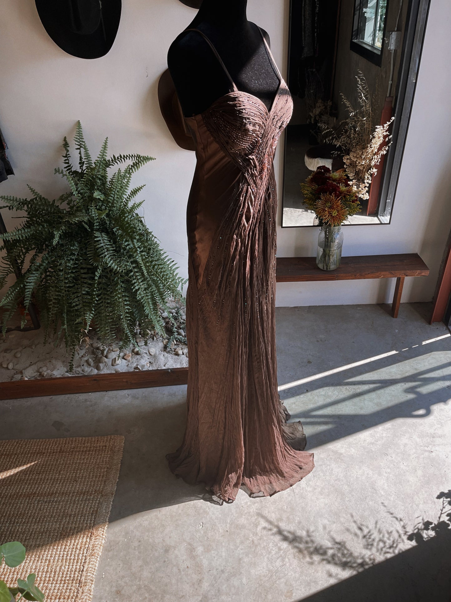 1990s Vintage Nina Austin Silk Beaded Gown