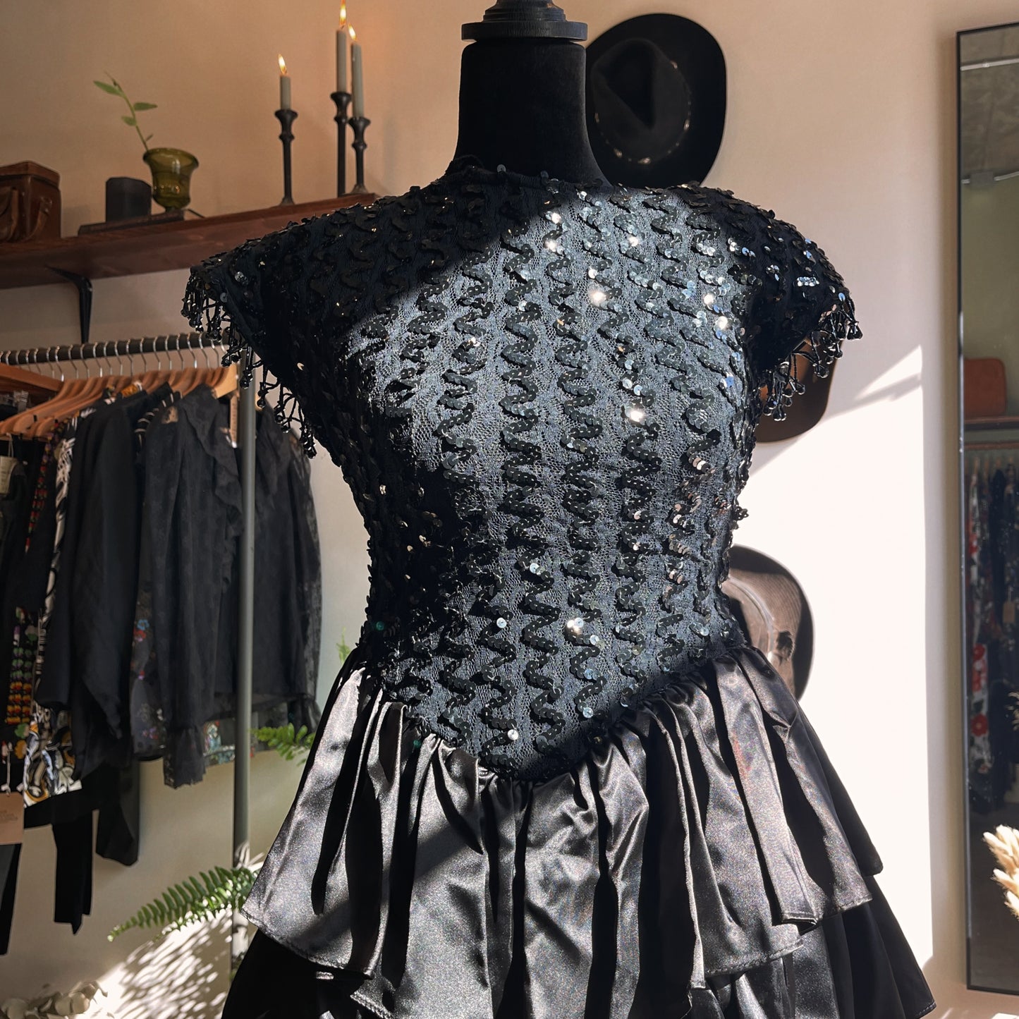 1980s Vintage Sequin Tiered Mini Dress