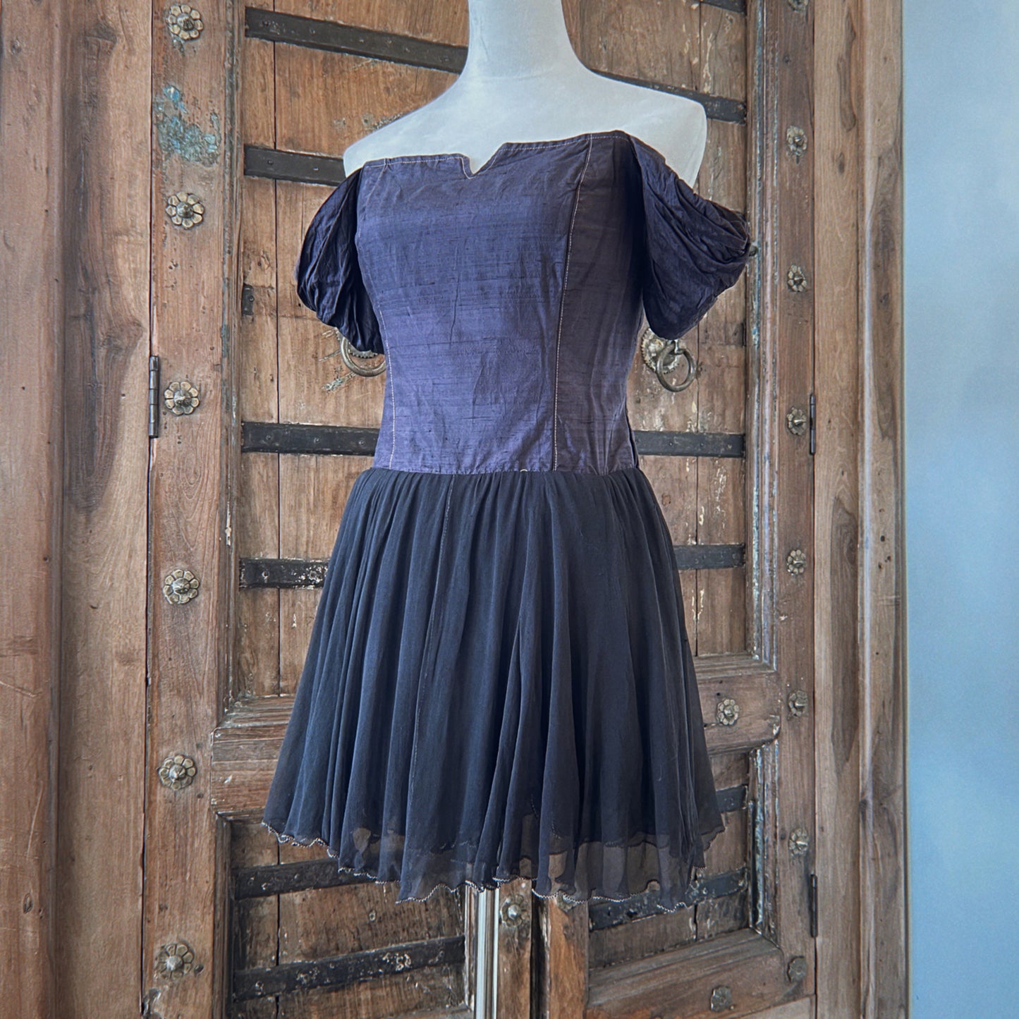 1980s Vintage Silk Babydoll Dress with Boning