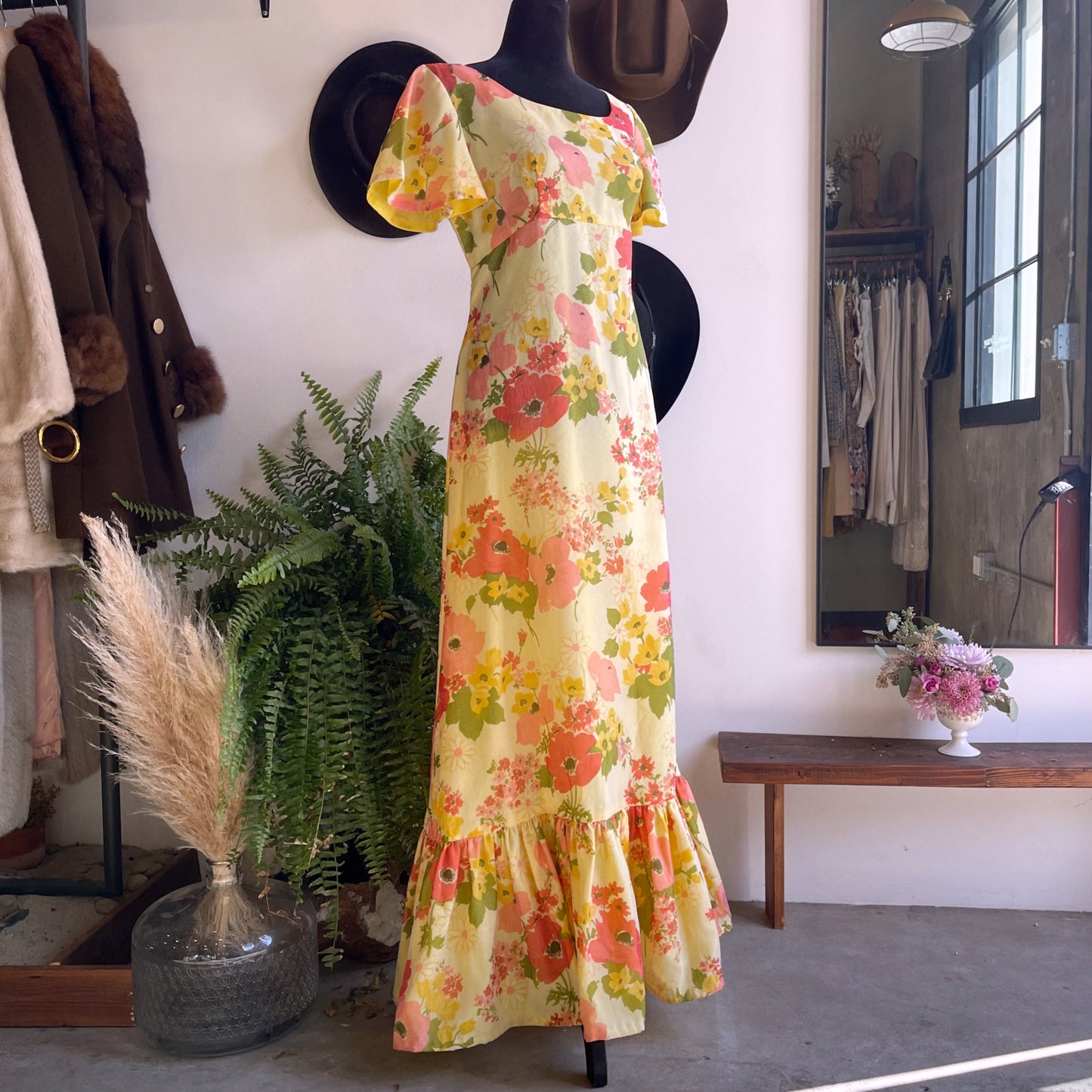 Vintage Floral Flutter Sleeve Dress