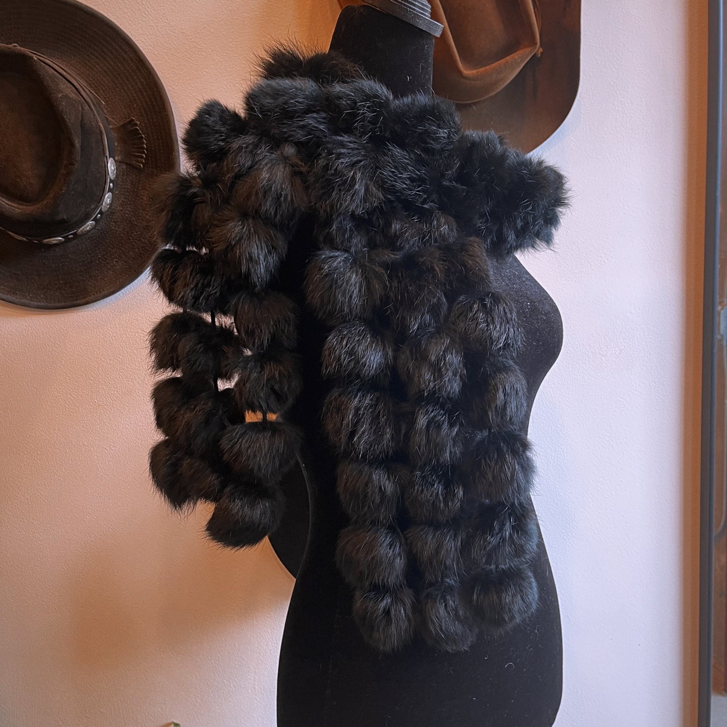 Vintage Pom Fur Scarf Black