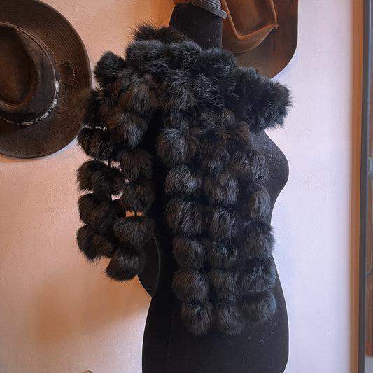 Vintage Pom Fur Scarf Black