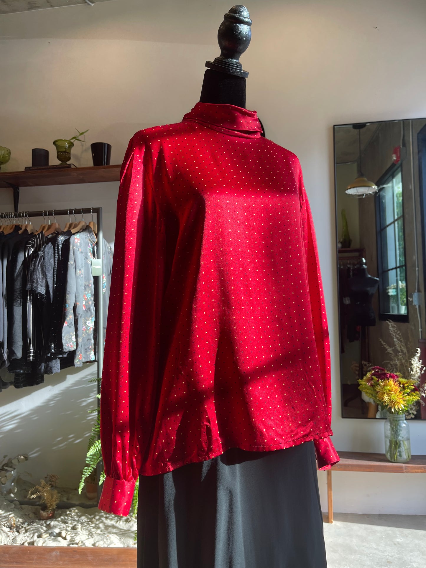1980s Vintage Liz Claiborne Silk Polka Dot Blouse
