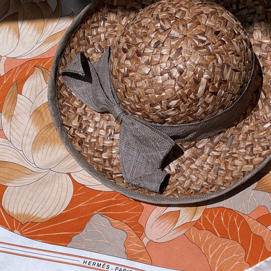 Vintage Woven Straw Hat with Bow