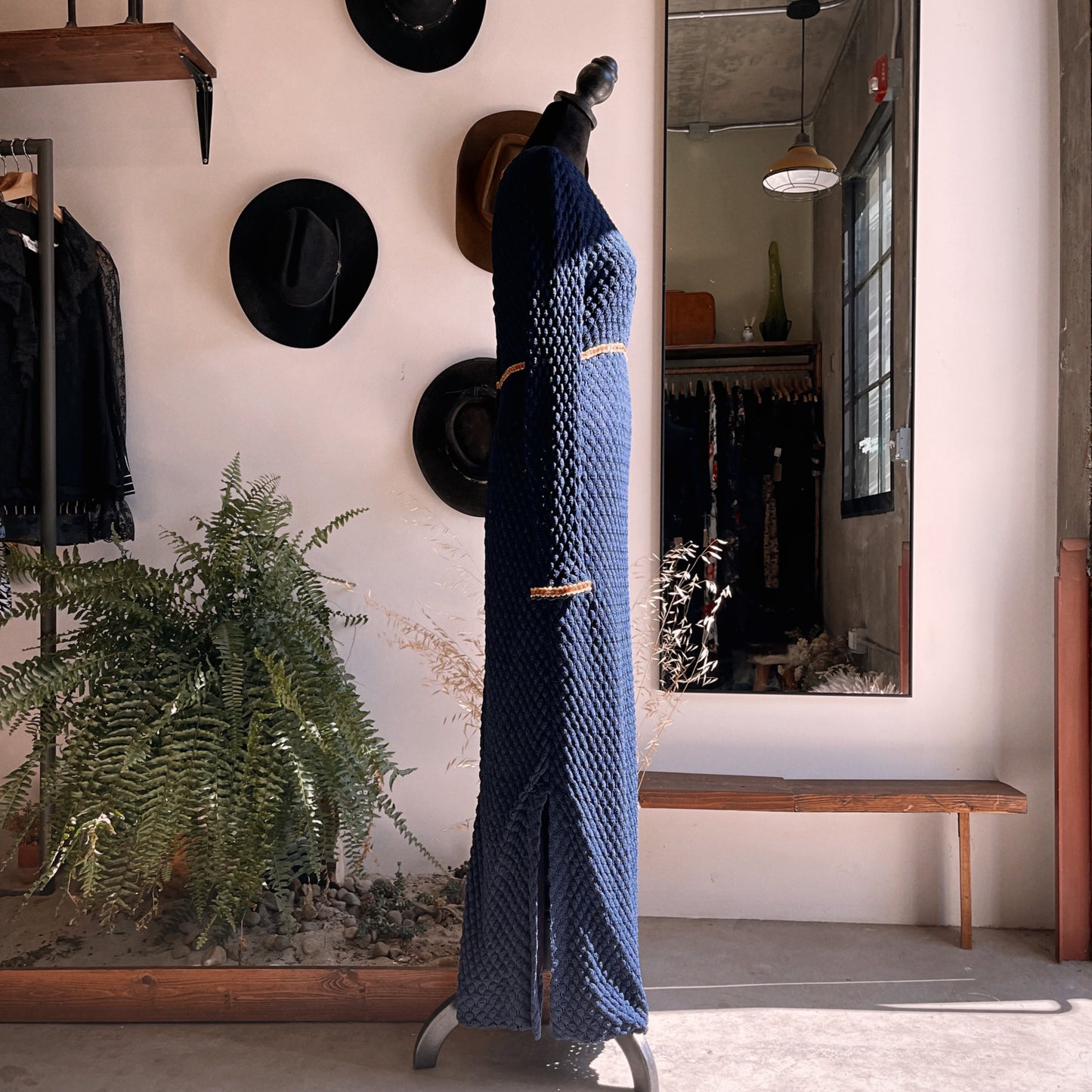 1960s Vintage Navy Knit Scoop Neck Gown