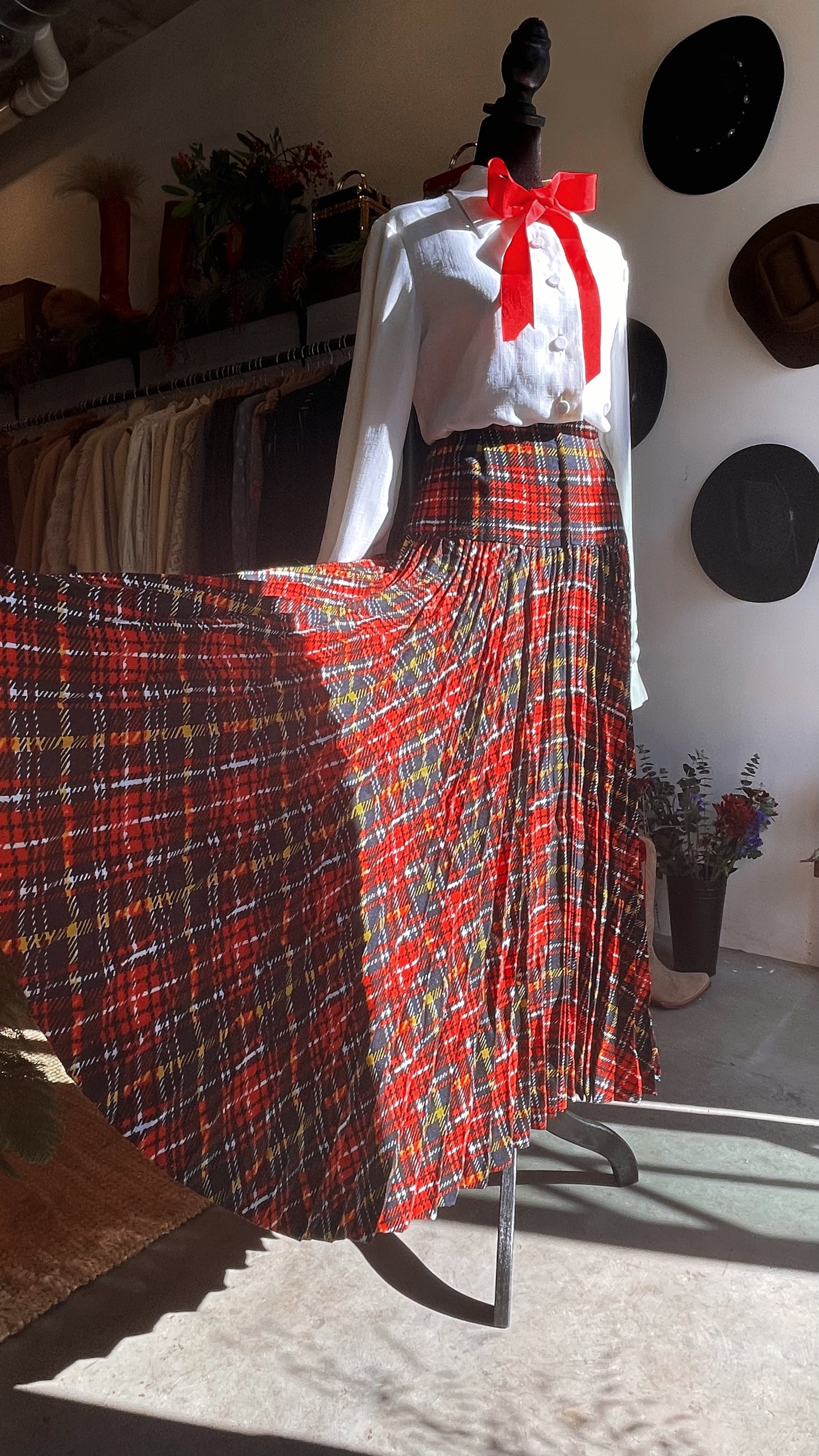 1970s Vintage Dominic Rompollo Plaid Holiday Dress