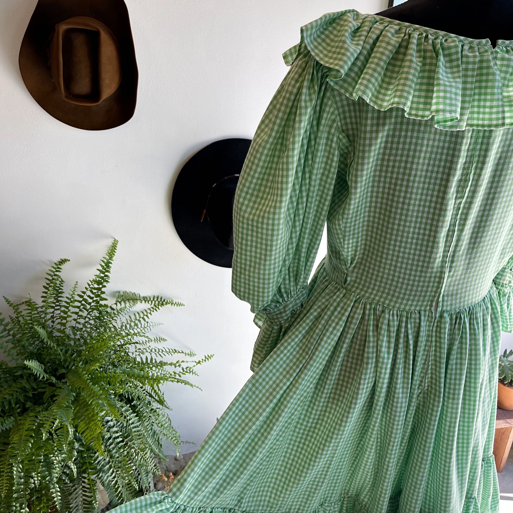 Vintage Square Dancing Prairie Dress Gingham Green 60’s - Your Vintage Neighbor