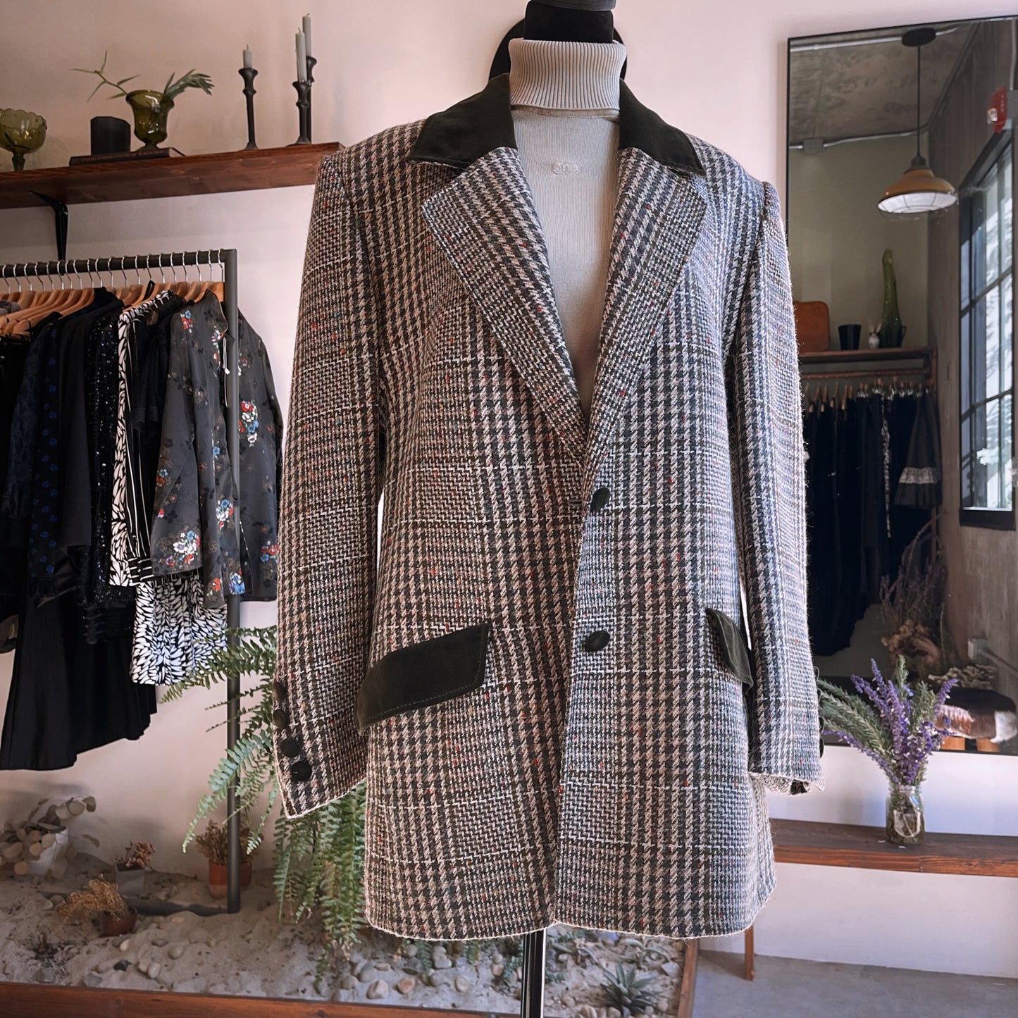 1980s Givenchy En Plus Tweed Velvet Blazer Coat