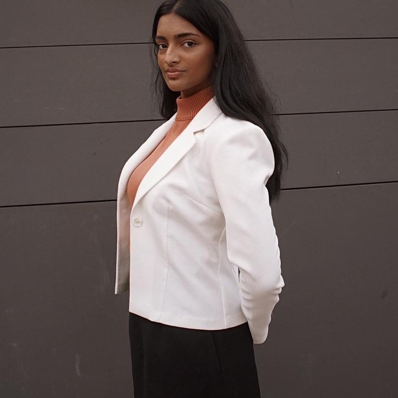 Vintage City Triangles Blazer Top in White 90’s - SHOP EZRA