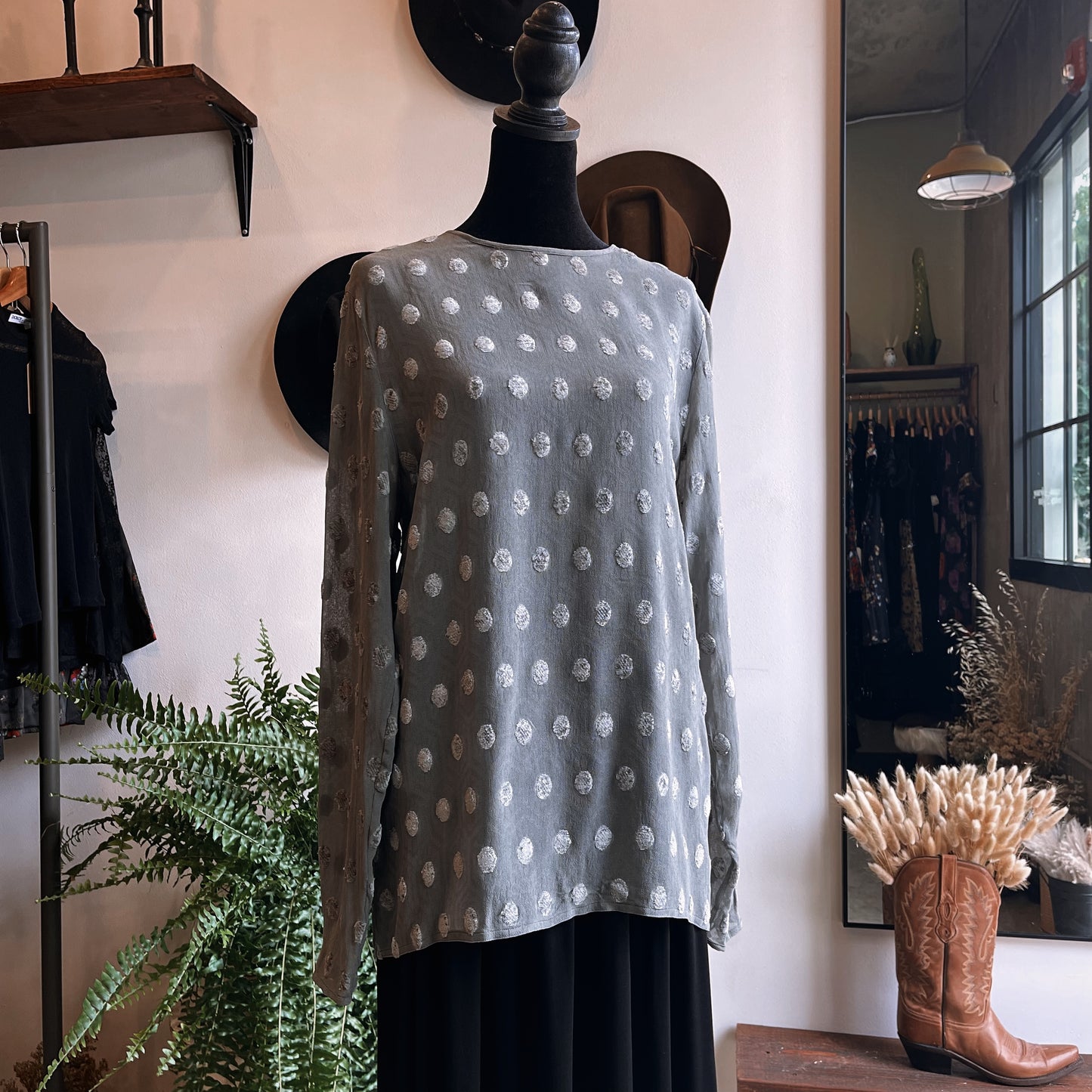 1980s Vintage Salvatore Ferragamo Polka Dot Blouse