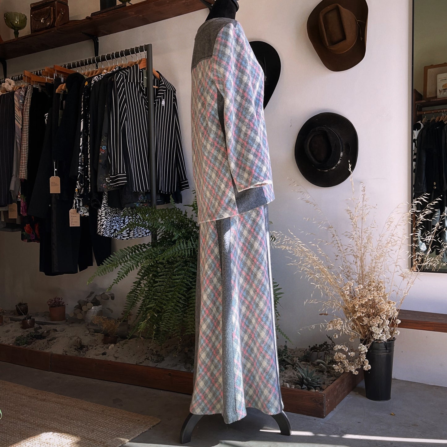 1960s Vintage Handmade Plaid Skirt Set