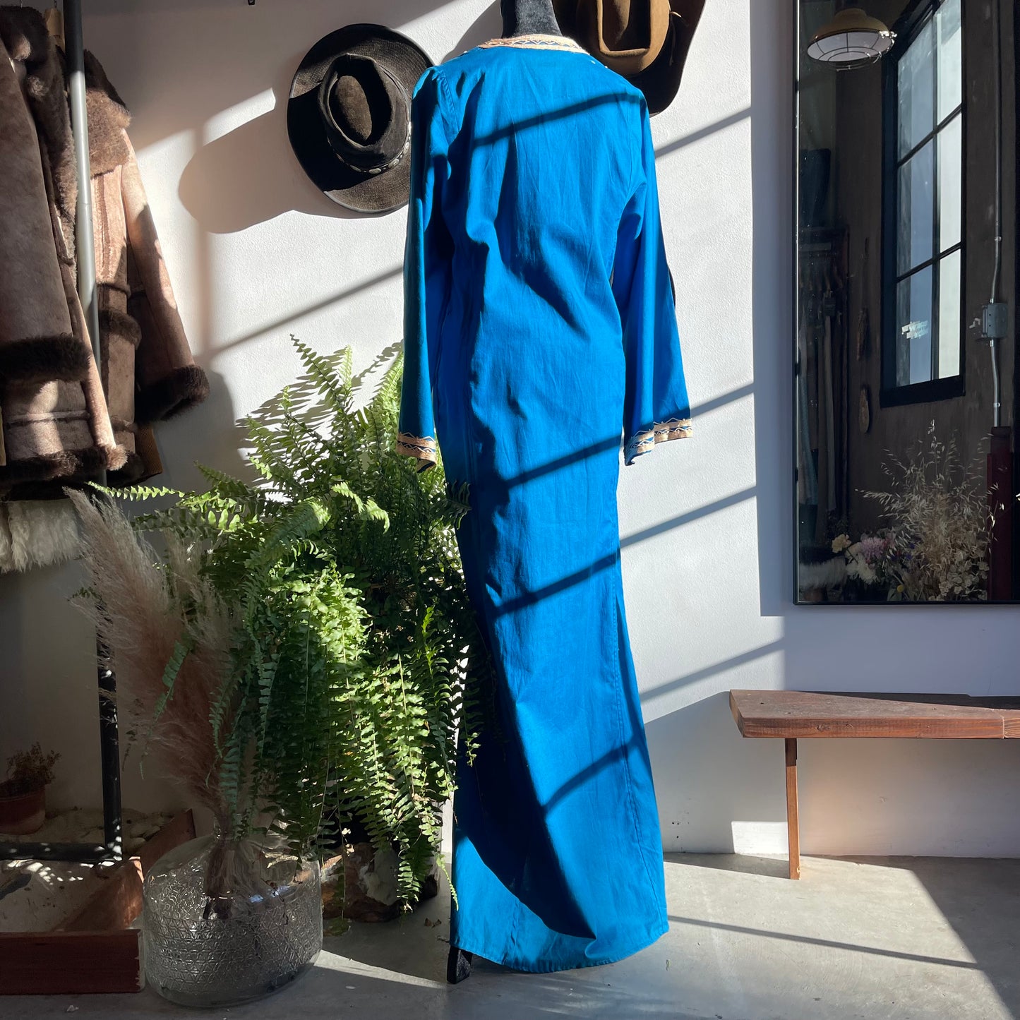 Vintage Traditional Moroccan Kaftan Cotton Embroidered Blue