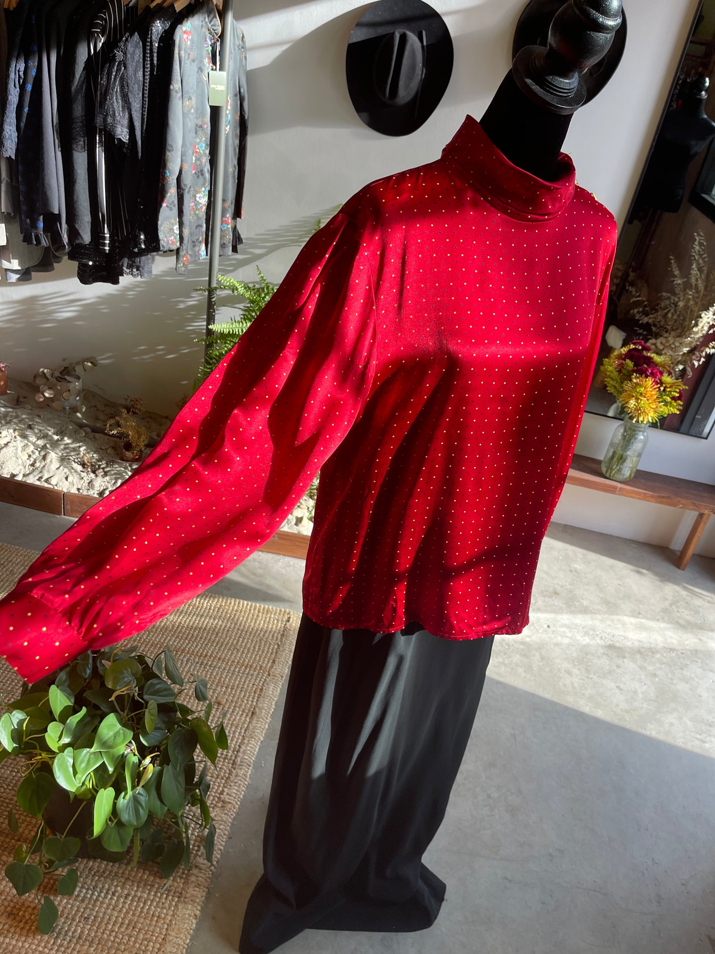 1980s Vintage Liz Claiborne Silk Polka Dot Blouse
